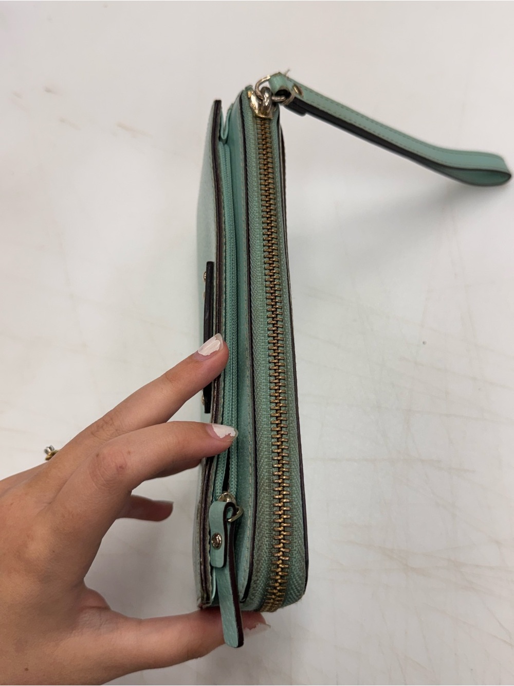 Kate Spade Wellesley Neda Teal Blue Aqua XL Leather Zip Around Wristlet Wallet - Picture 5 of 8